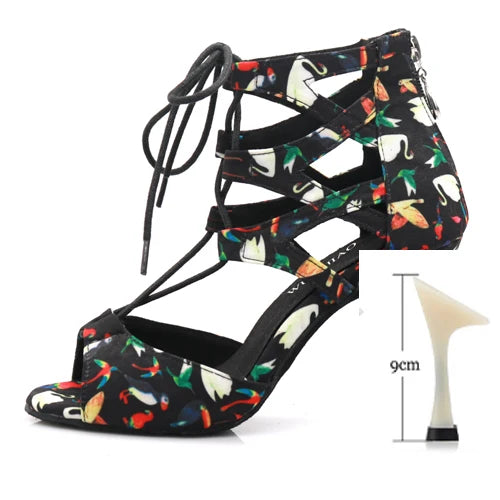 Latin Dance Lace-Up Sandal | Print Fabric | 6–10cm Heel