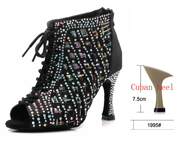 Rhinestone Mesh Dance Boot | Lace-Up | Multi-Heel