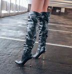 Black Knee-High Boots | Pointed Toe | 11–12 cm Heel