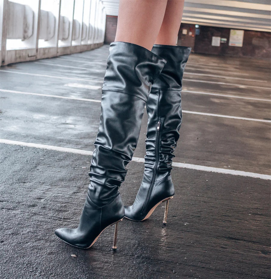Black Knee-High Boots | Pointed Toe | 11–12 cm Heel