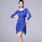 Fringe Latin Dance Dress | Floral Lace | Half Sleeve