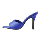 Pointed Peep-Toe Mule Heels | Slip-On | Blue & Brown