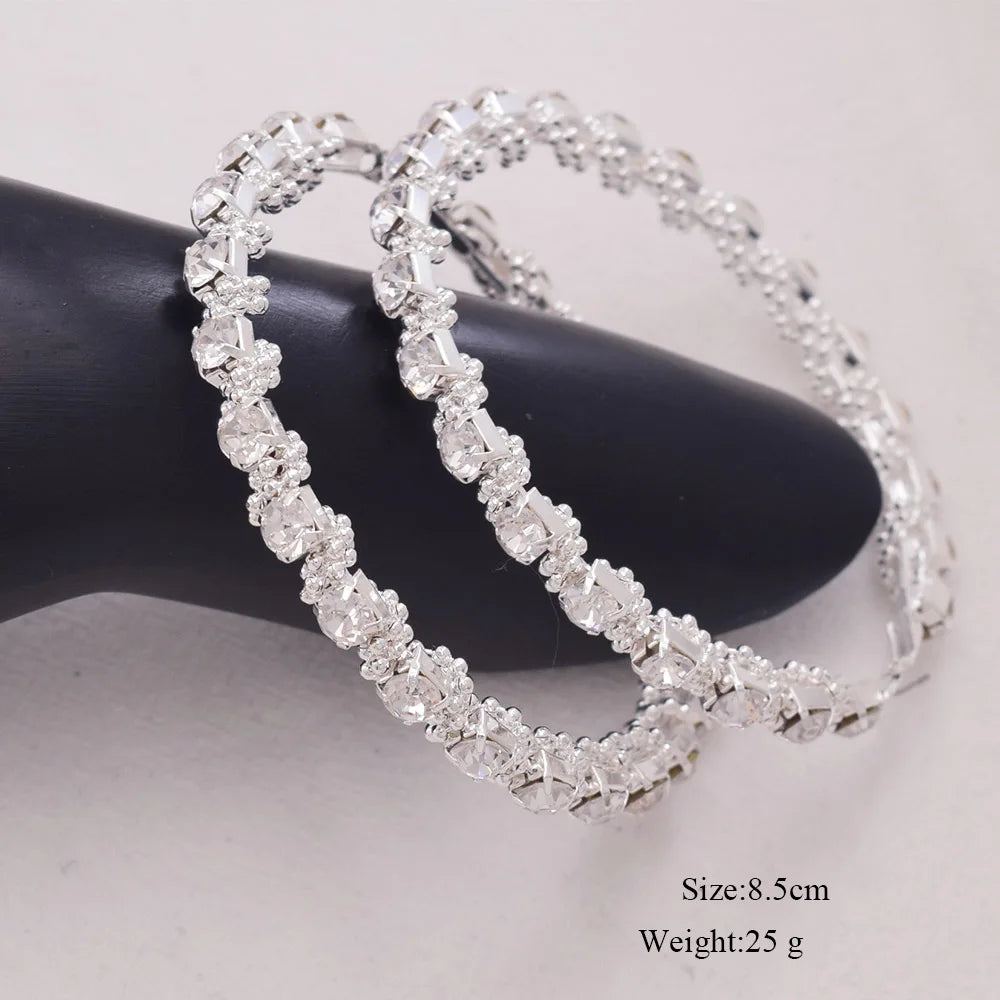 Rhinestone Hoop Earrings | 8.5cm | Crystal Bead Winding