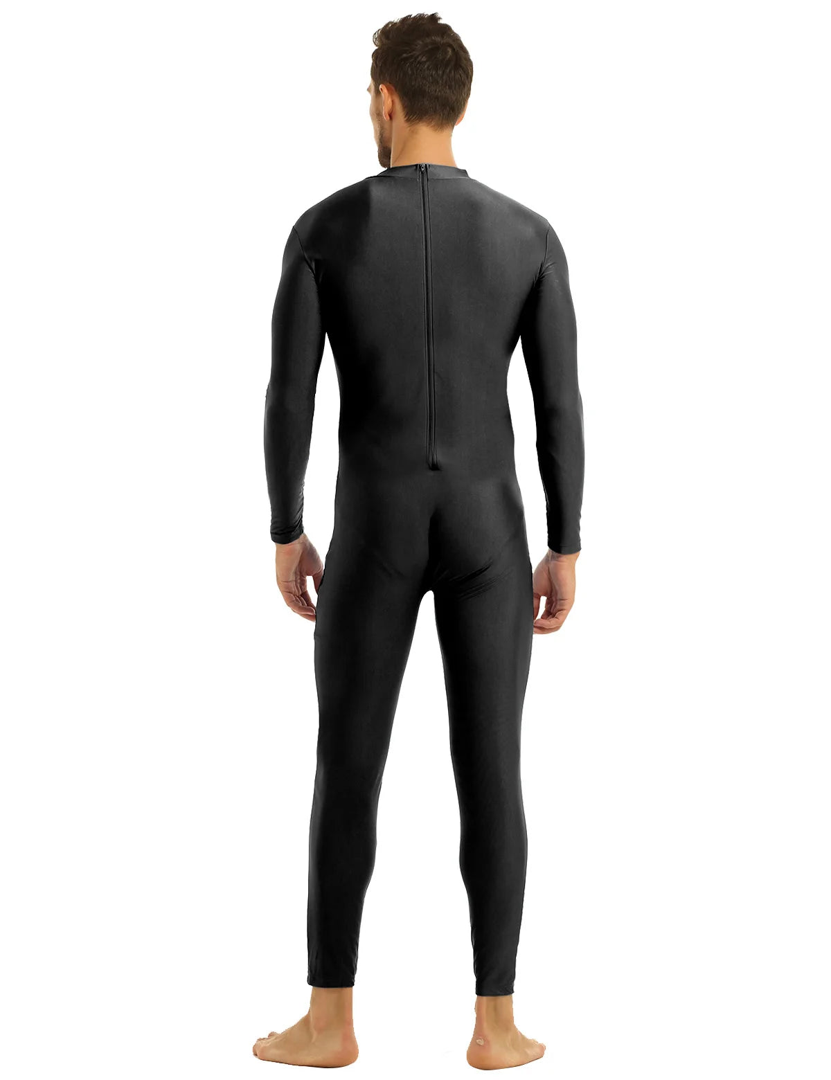 Men's Full-Body Spandex Unitard | Back Zipper | Long Sleeve Mock Neck | Dance Performance