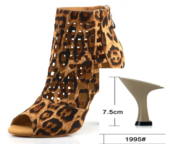 Laser Mesh Tricolor Latin Dance Ankle Boot | Glitter Mesh | 6–10cm Heel