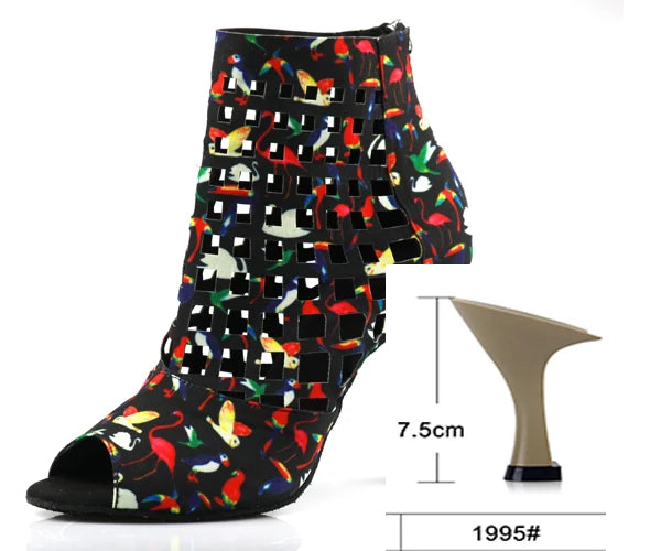 Laser Mesh Tricolor Latin Dance Ankle Boot | Glitter Mesh | 6–10cm Heel