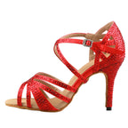 Red Rhinestone Latin Dance Heels | Satin | 6–10cm