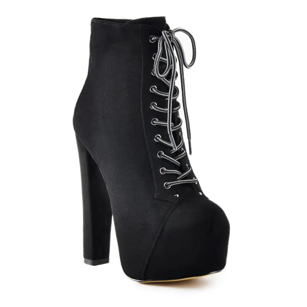 Platform Lace-Up Ankle Boots — Extreme Heel Faux Fur Lined