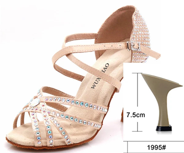 Rhinestone Latin Dance Heels | Satin | Multi-Heel