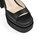 Satin Platform Sandals | Buckle Strap | 14cm Square Heel | Sizes US 5–15