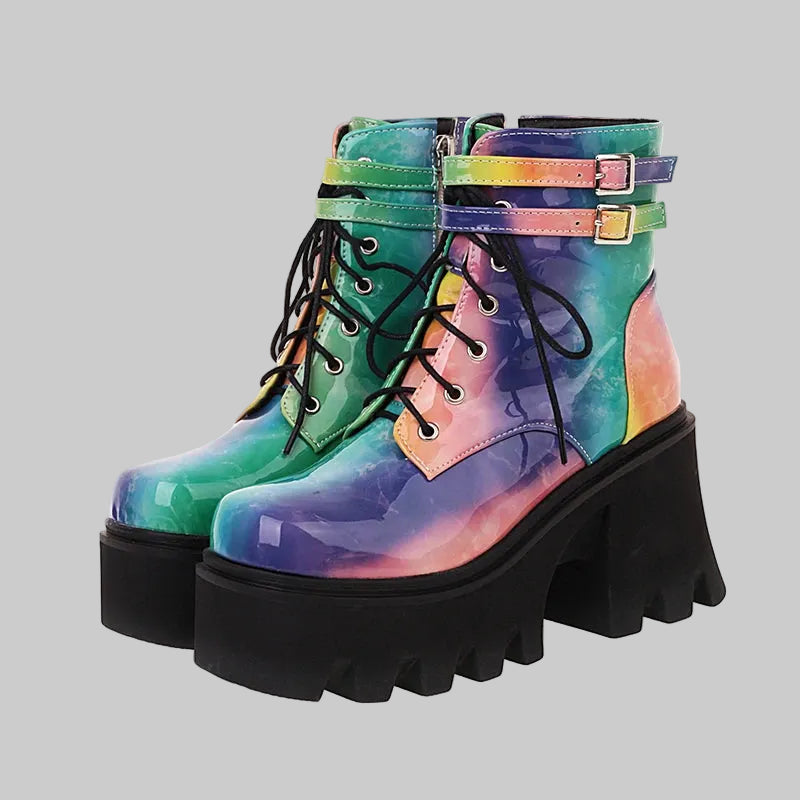 Colorful Platform Ankle Boots - Chunky Heel Street Style