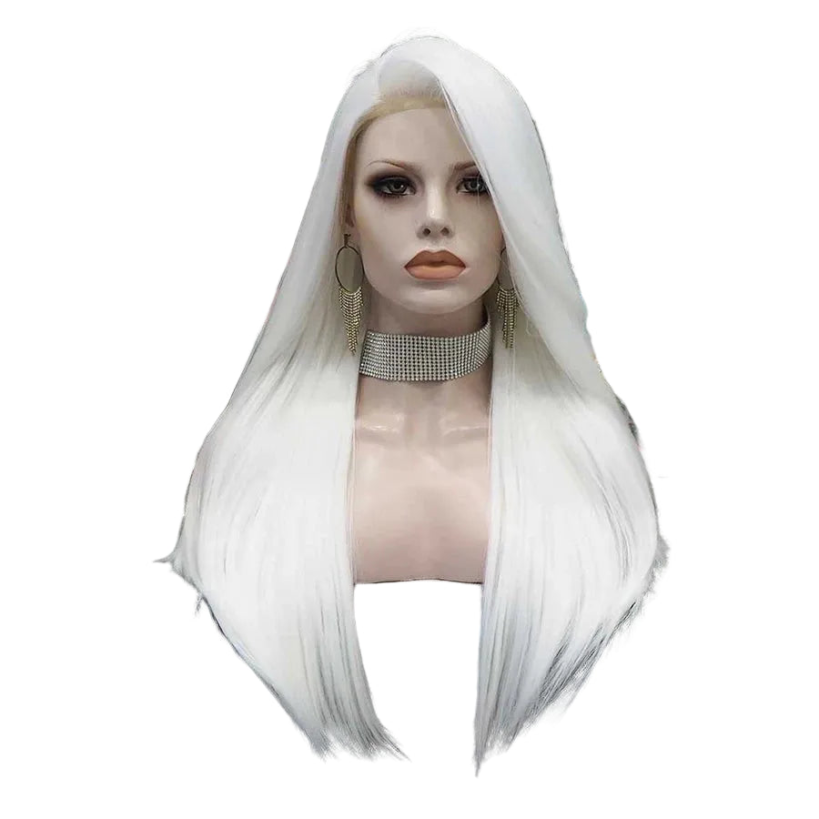 24" White Straight Lace Front Wig – Bold Stage Color