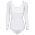 Women's Sheer Mesh Long-Sleeve Bodysuit | Open Bust & Snap Crotch | Dance & Performance Underlayer