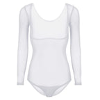 Women's Sheer Mesh Long-Sleeve Bodysuit | Open Bust & Snap Crotch | Dance & Performance Underlayer