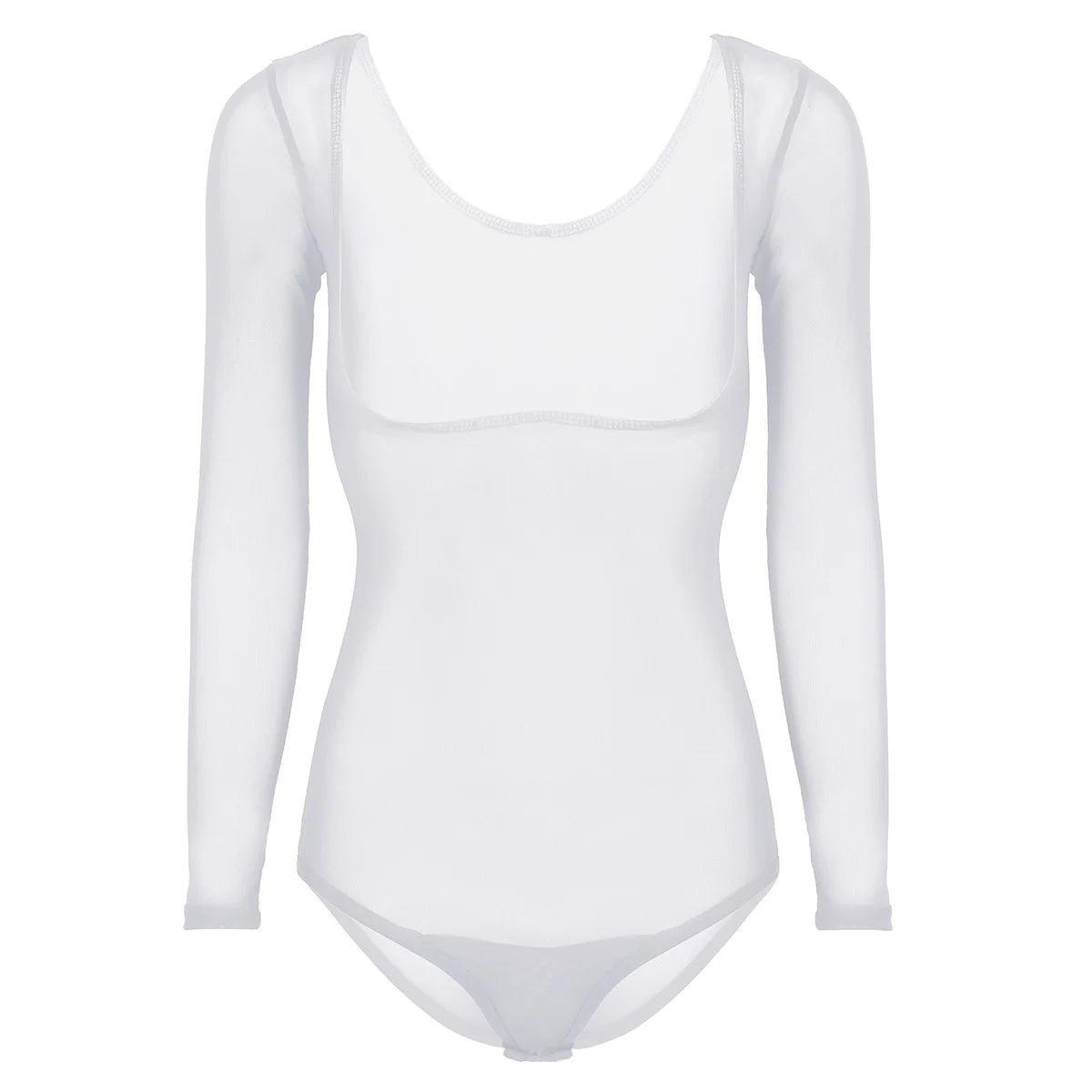 Women's Sheer Mesh Long-Sleeve Bodysuit | Open Bust & Snap Crotch | Dance & Performance Underlayer