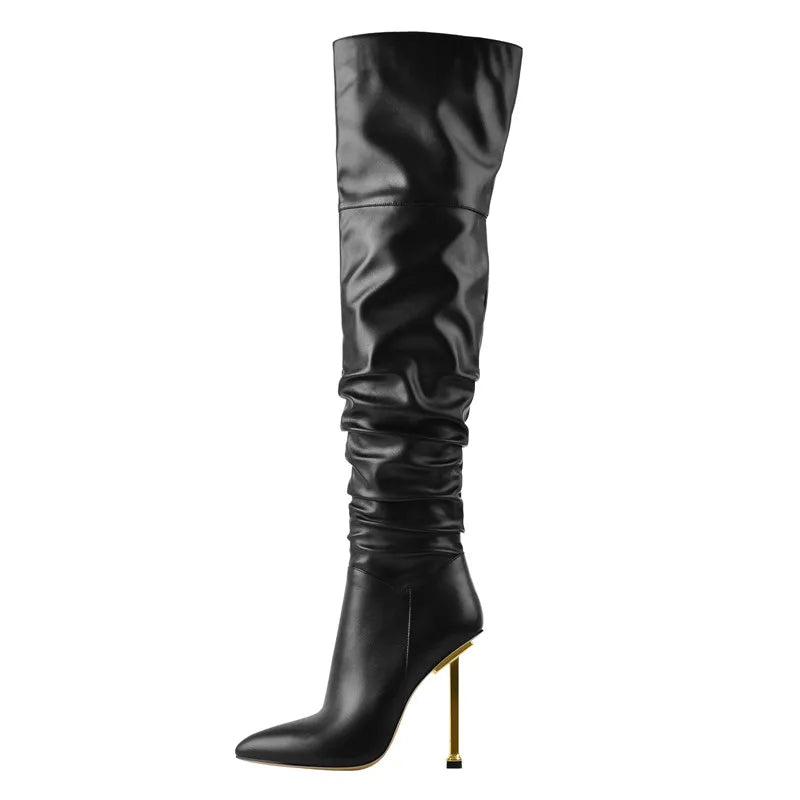Black Knee-High Boots | Pointed Toe | 11–12 cm Heel