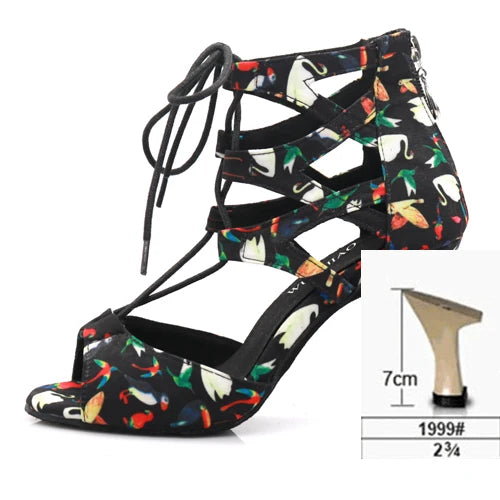 Latin Dance Lace-Up Sandal | Print Fabric | 6–10cm Heel
