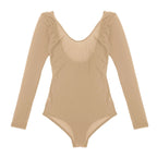 Women's Sheer Mesh Long-Sleeve Bodysuit | Open Bust & Snap Crotch | Dance & Performance Underlayer