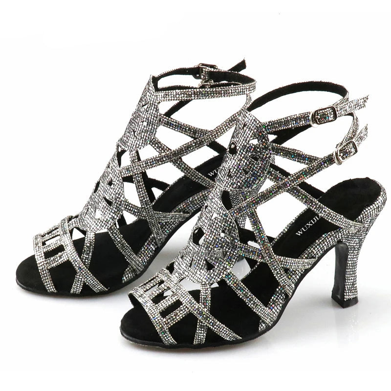 Rhinestone Cage Latin Dance Sandals | Cuban & Pointed Heel | 6–10cm