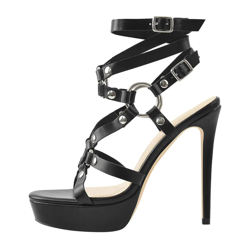 Platform Stiletto Sandals | Cross-Strap Peep Toe | 13cm Heel