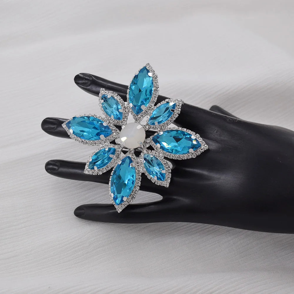 Rhinestone Flower Cocktail Ring | Adjustable