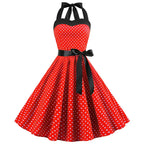Vintage Halter Swing Dress | Polka Dot & Solid | 50s Rockabilly