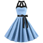 Vintage Halter Swing Dress | Polka Dot & Solid | 50s Rockabilly