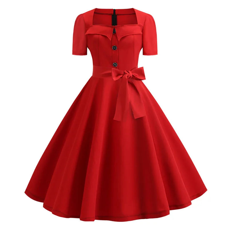 Vintage 50s A-Line Dress | Square Neck | Short Sleeve
