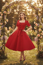 Vintage 50s A-Line Dress | Square Neck | Short Sleeve
