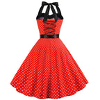 Vintage Halter Swing Dress | Polka Dot & Solid | 50s Rockabilly