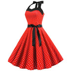 Vintage Halter Swing Dress | Polka Dot & Solid | 50s Rockabilly