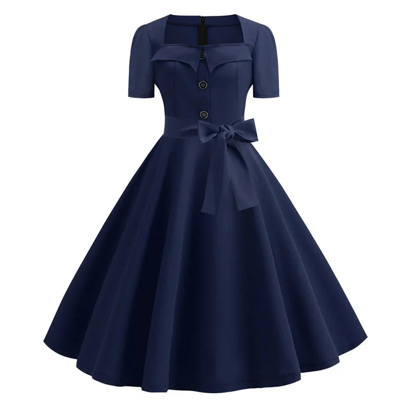 Vintage 50s A-Line Dress | Square Neck | Short Sleeve