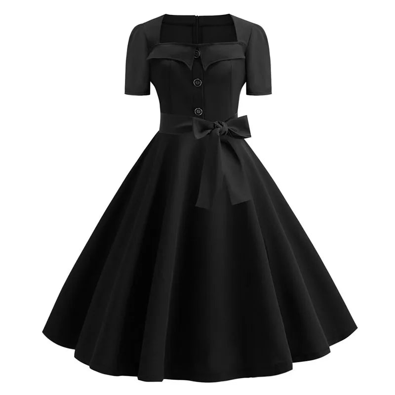 Vintage 50s A-Line Dress | Square Neck | Short Sleeve