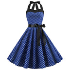 Vintage Halter Swing Dress | Polka Dot & Solid | 50s Rockabilly