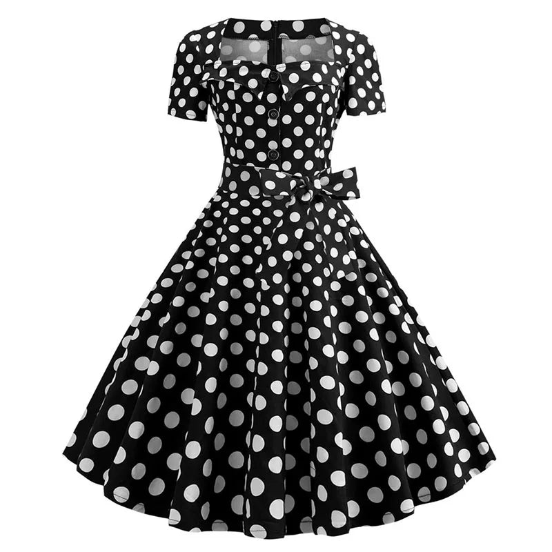 Vintage 50s A-Line Dress | Square Neck | Short Sleeve