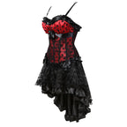Floral Lace-Up Overbust Corset | Burlesque Set | Red & Champagne