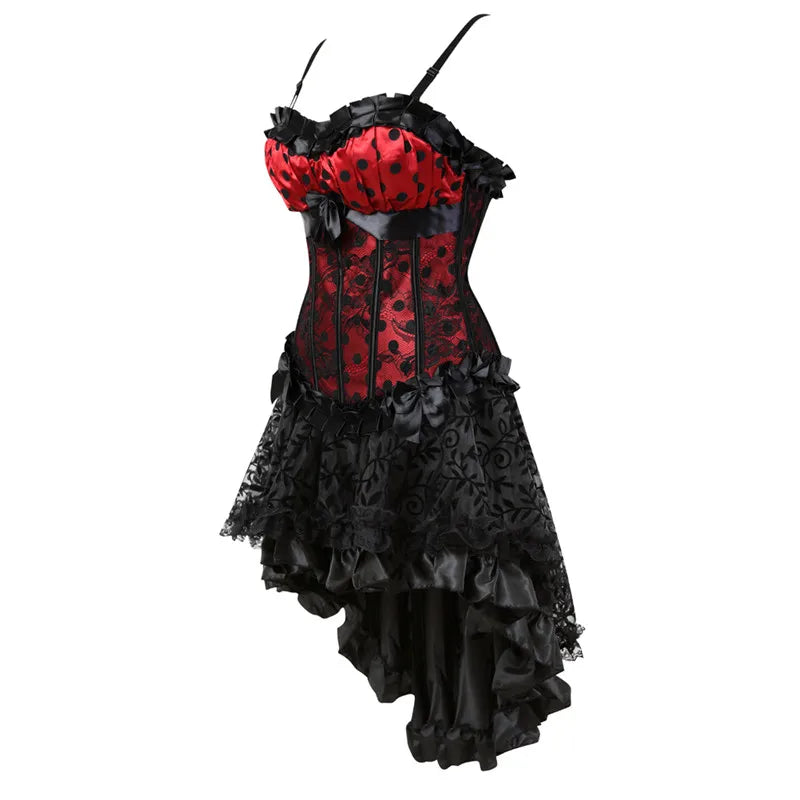 Floral Lace-Up Overbust Corset | Burlesque Set | Red & Champagne
