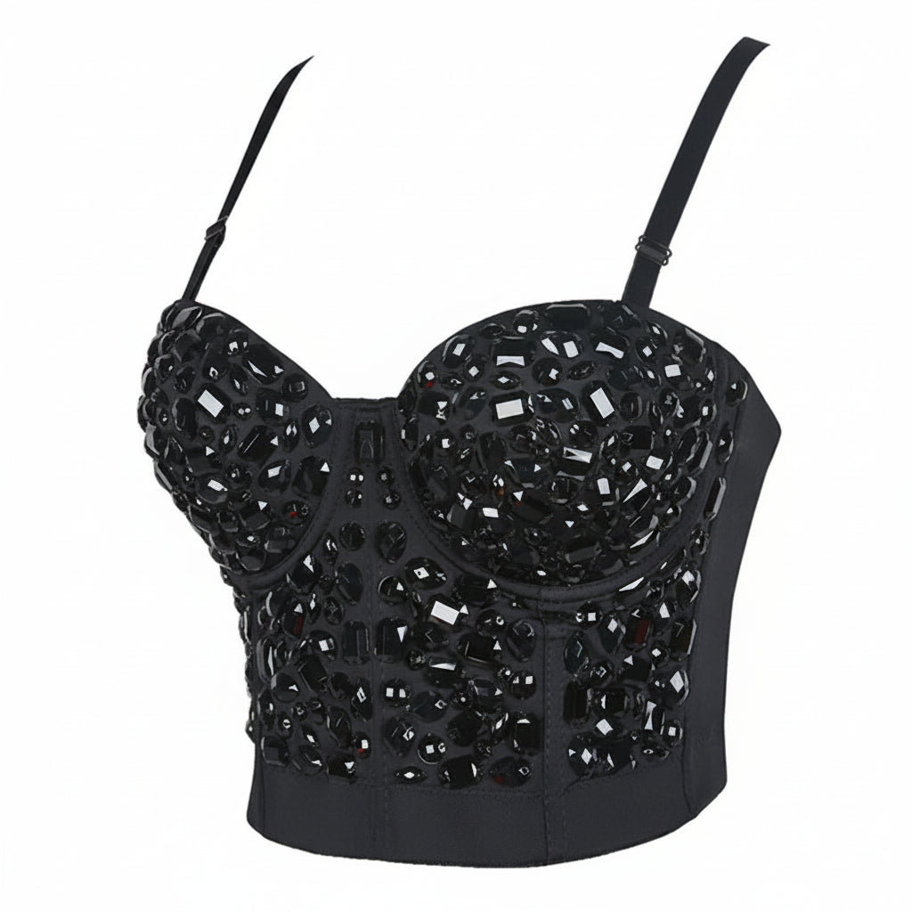 Gem Rhinestone Bustier | Gothic Corset Top | Black & Silver