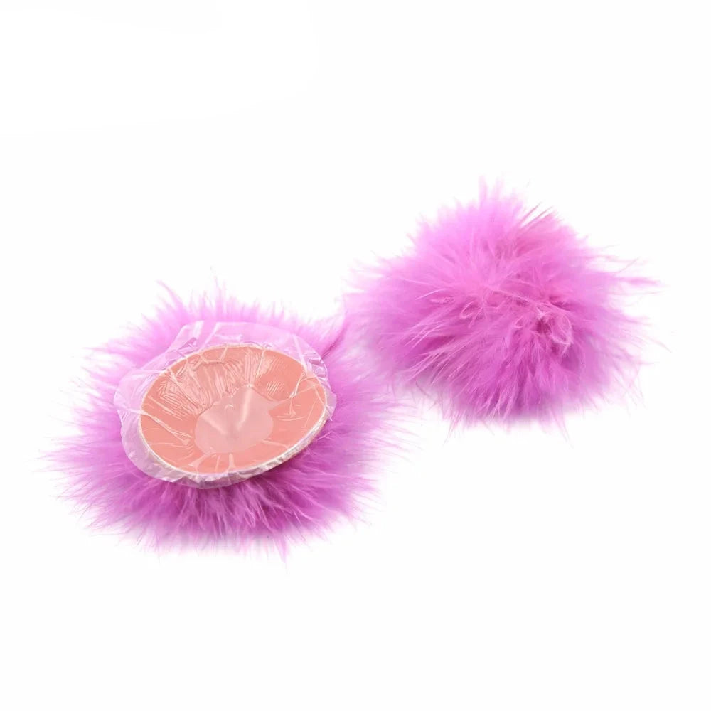 Faux Feather Pom-Pom Pasties | Fluffy Nipple Covers