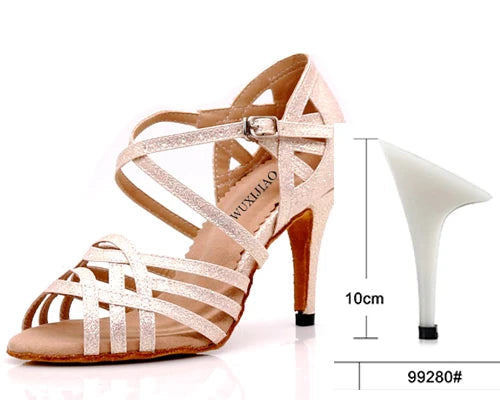 Rhinestone Latin Dance Sandals | Thin Heel | 6–10cm | Black, Silver & Gold