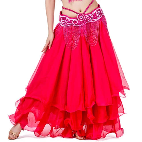 Belly Dance Chiffon Maxi Skirt | 3-Layer Ruffle | 14 Colors