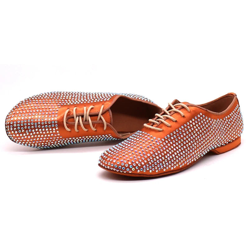 Men's Rhinestone Latin Dance Shoes | Satin | Low Heel