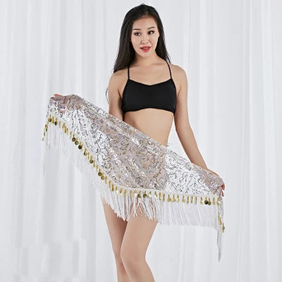 Belly Dance Triangle Hip Scarf | Coin & Sequin Fringe Belt