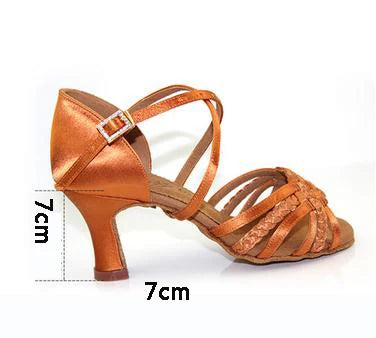 Professional Customizable Latin Ballroom Dance Shoes - Silk Satin Strap Heels