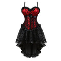 Floral Lace-Up Overbust Corset | Burlesque Set | Red & Champagne