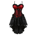 Floral Lace-Up Overbust Corset | Burlesque Set | Red & Champagne