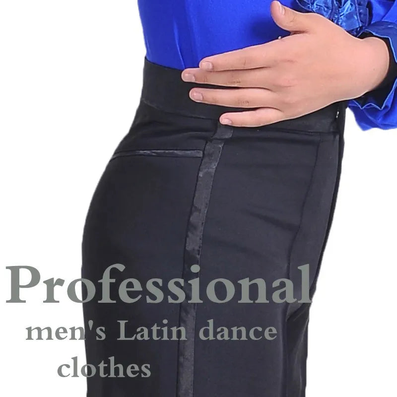 Men's Latin & Ballroom Dance Pants | Black Satin Waist | 16 Sizes