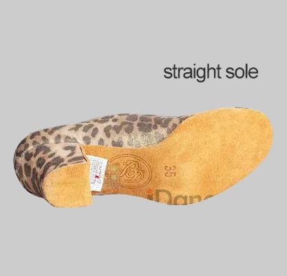 Dance shoe sole with leopard print and 'straight sole' text on a white background