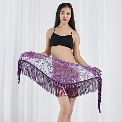 Belly Dance Triangle Hip Scarf | Coin & Sequin Fringe Belt