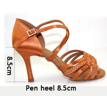 Professional Customizable Latin Ballroom Dance Shoes - Silk Satin Strap Heels